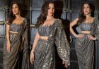 ग्लैम मेकअप और ग्रे सीक्विन साड़ी में नजर आईं Sophie Choudry