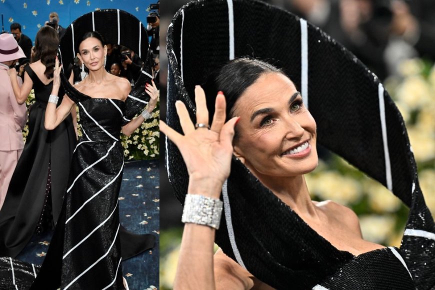 Met Gala 2025 में डेमी मूर की विशाल नेक टाई ड्रेस ने मचाई धूम